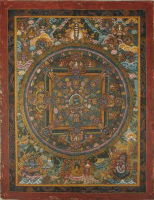 une image représentant un tableau d'un mandala bouddhiste