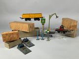 many different types of toy trains and trucks on the table