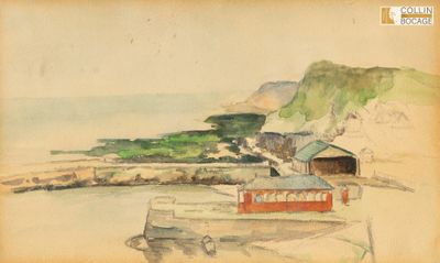 l'image d'une peinture représentant un bateau dans un plan d'eau