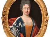 portrait d'une dame en robe bleue et dorée