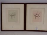 deux dessins encadrés représentant le visage d'une femme et la tête d'un homme