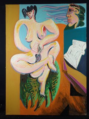 an image of a painting of a woman sitting on a chair