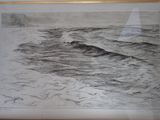 dessin représentant une image en noir et blanc de vagues dans l'océan