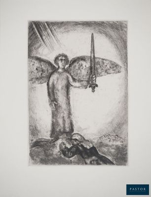 un dessin en noir et blanc représentant un ange tenant une épée
