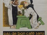 affiche française représentant une religieuse et une autre religieuse tenant une tasse de café
