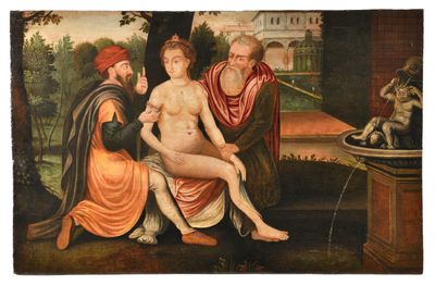 an image of a painting of a man sitting on a bench next to a woman