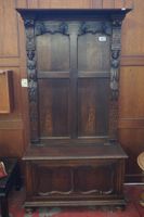 banc de hall - vers 1900 - chêne - sculpté de figures fémini…