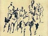 a drawing of a group of men riding on horses