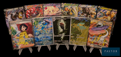 de nombreuses cartes Pokémon exposées sur un fond noir