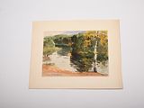 a picture of a painting of a river in the woods