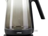 an image of a black and clear electric kettle on a white background