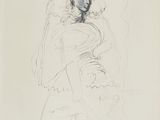 un dessin représentant une femme en robe blanche, coiffée d'un voile