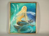 un tableau représentant une femme assise dans un bateau sur l'eau