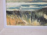 a picture of a painting of a beach scene in a white frame