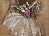 painting of a woman in a tutu with a colorful scarf