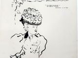 an old drawing of a woman with a hat on her head