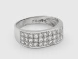 a close up of a diamond ring on a white background