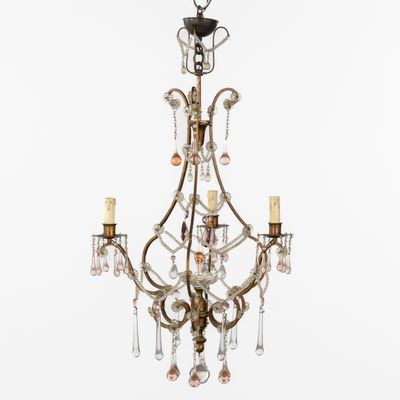 Lustre décoratif avec cloches colorées, laiton et cristal ta…