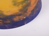 a yellow and blue plate with a yellow and blue design on it