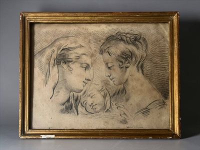 François BOUCHER, d'après Copie d'étude de deux têtes de jeu…