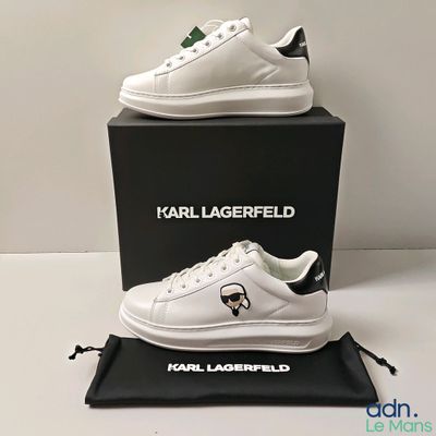 Baskets en cuir blanc pour homme Karl Lagerfeld avec logo vert