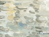 a painting of a boat in the water with other boats in the water