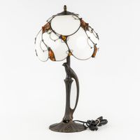 Lampe de table de style Art nouveau en verre opalin et ambre… (photo 6)
