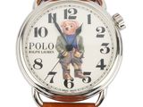 a close up of a wrist watch with a polo bear on it