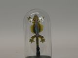 a glass bellow with a clock inside of it