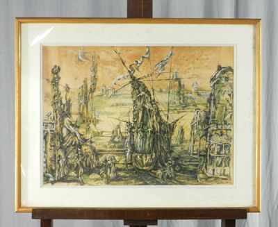 tableau encadré représentant un homme à cheval dans un paysage