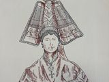 a drawing of a woman with a hat on her head
