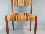 an image of a wooden chair with a striped upholstered seat