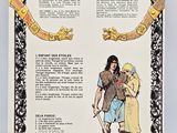 the back cover of a book with a drawing of a man and a woman holding a sword