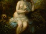 an image of a painting of a woman sitting in the water