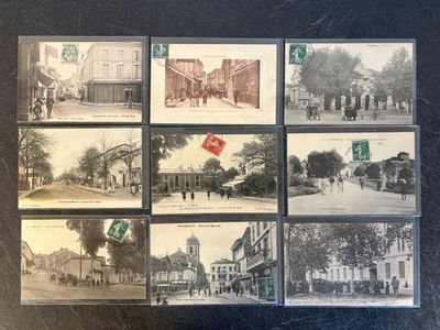 many old black and white photographs of a town