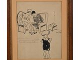 un dessin représentant un homme et une femme assis sur un canapé