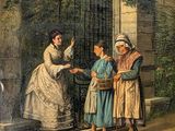 painting of a woman handing a basket to a group of children