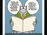 an image of a cartoon of a cat reading a book with two speech bubbles above it