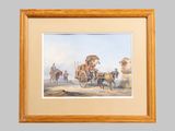 an image of a painting of a group of people riding on a horse drawn carriage