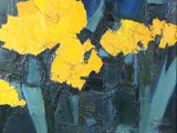 tableau représentant des fleurs jaunes sur un fond bleu foncé
