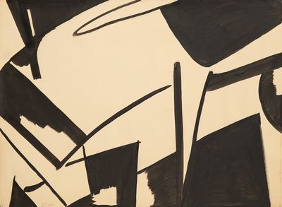 painting of black and white abstract shapes on a white background