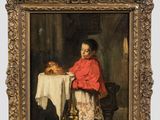 une image représentant un tableau d'une femme tenant un panier de pain