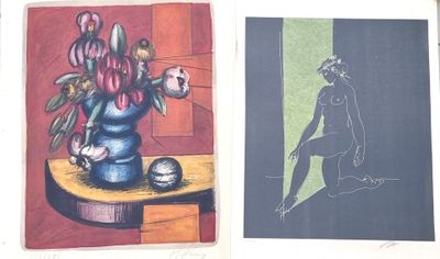 two drawings of flowers in a vase on a table