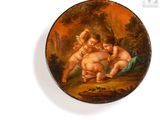 a painting of two cherensils on a plate