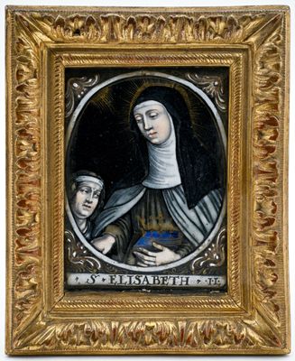 un tableau représentant une femme tenant un enfant dans un cadre en or
