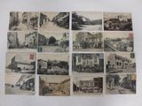 several old black and white photographs of old buildings and cars