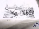 un dessin représentant un groupe de personnes sur un bateau