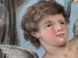 an image of a painting of a child with angel wings on a blue background
