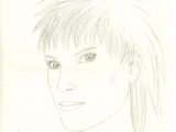 pencil drawing of a woman with short hair and piercings