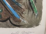 a picture of a painting of a woman with a green and blue hat